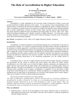 Key Words: Accreditation, NAAC, NBA, COA, Higher