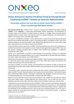 Onxeo Announces Positive Preclinical Proof of Concept Results