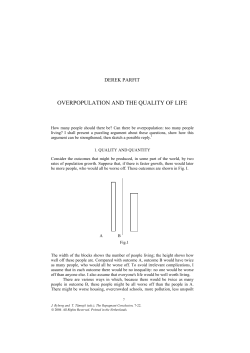 OVERPOPULATION AND THE QUALITY OF LIFE