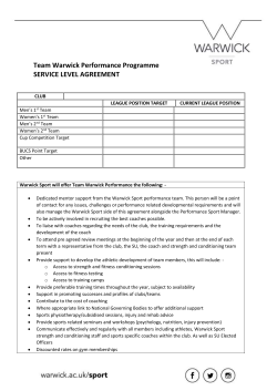 Team Warwick Performance Programme SERVICE LEVEL