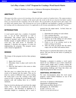 SUGI 28: Let`s Play a Game: A SAS(r) Program for Creating a Word