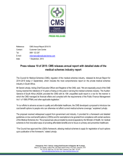 Press release 10 of 2015: CMS releases annual report with detailed