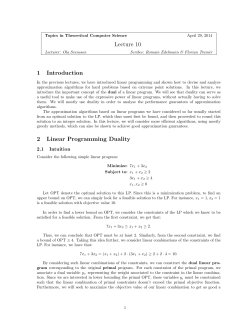 Lecture 10 1 Introduction 2 Linear Programming Duality