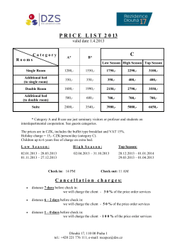 Accommodation price list