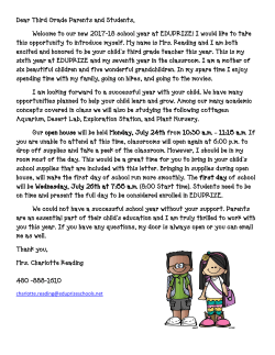 Dear Third Grade Parents and Students, Welcome to our new 2017