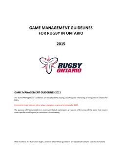 GAME MANAGEMENT GUIDELINES FOR RUGBY IN ONTARIO 2015