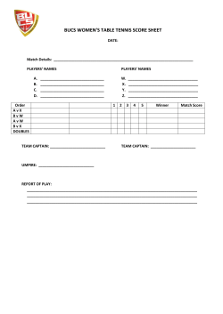 BUCS WOMEN`S TABLE TENNIS SCORE SHEET