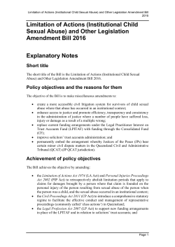 Limitation of Actions (Institutional Child Sexual Abuse) and Other