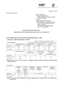 NIPPON BUILDING FUND INC. ANNOUNCES 27th PERIOD