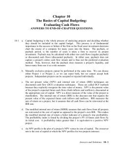 Capital Budgeting Basics, Instructor`s Manual