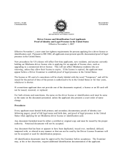 Driver License and Identification Card Applicants Proof of Identity