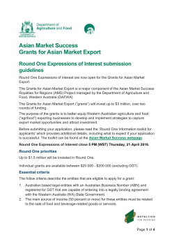 Round One priorities - Department of Agriculture and Food