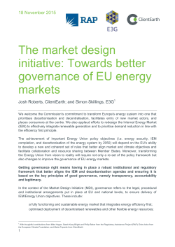 The market design initiative: Towards better governance of EU