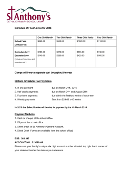 Schedule of Fees/Levies for 2016 Camps will incur a separate cost