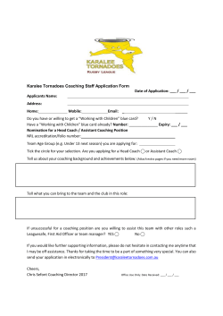 Karalee Tornadoes Coaching Staff Application Form Date of