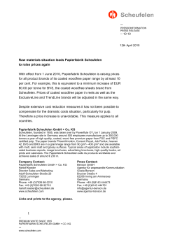 Raw materials situation leads Papierfabrik Scheufelen to raise