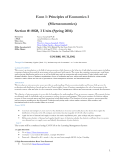 Principles of Economics I (Microeconomics)