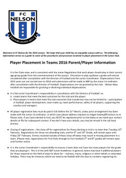 Player Placement in Teams 2016 Parent/Player