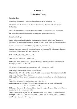 Chapter 1 Probability Theory Introduction: Probability or Chance is a