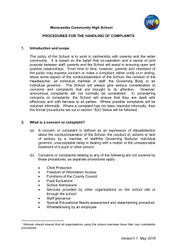 Morecambe Community High School PROCEDURES FOR THE HA