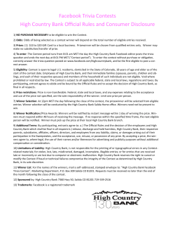 Facebook Trivia Contests High Country Bank Official Rules and