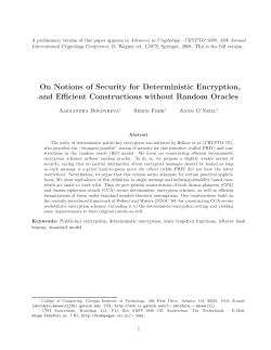 On Notions of Security for Deterministic Encryption, and Efficient