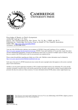 Knowledge of Beauty in Plato`s Symposium Author(s)