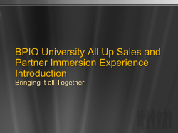 BPIO U All Up Sales and PIE Introduction Briefing