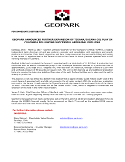 geopark announces further expansion of tigana/jacana oil play in