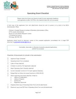 Operating Grant - Children`s Hospital Research Institute of Manitoba