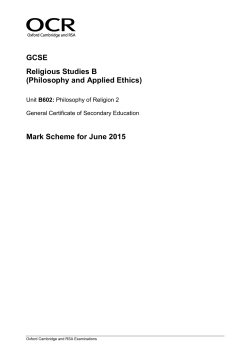 Mark scheme B602 Philosophy of Religion 2 June 2015
