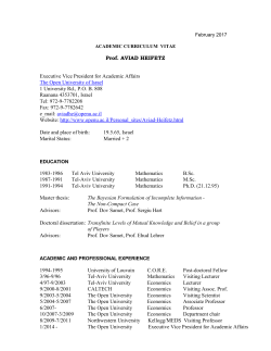 Prof. AVIAD HEIFETZ Executive Vice President for Academic Affairs