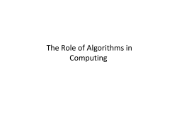 The Role of Algorithms in The Role of Algorithms in Computing