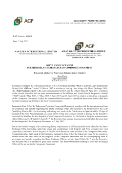 Announcement: Joint Announcement Further Delay in Despatch of