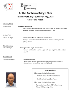 At the Canberra Bridge Club Thursday 3rd July &ndash; Sunday 6th July