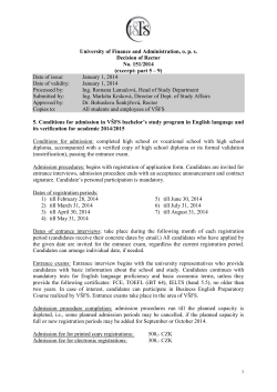 University of Finance and Administration, o. p. s. Decision of Rector