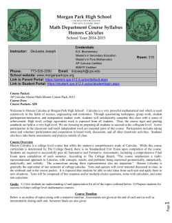 Honors Calculus Syllabus 2014-2015