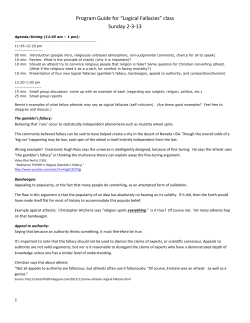 Program Guide for &ldquo;Logical Fallacies&rdquo; class Sunday 2-3-13