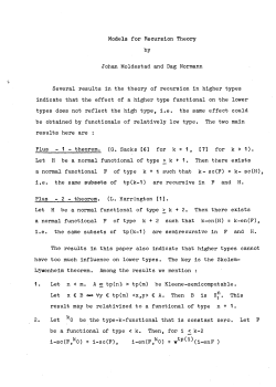 Models for Recursion Theory by Johan Moldestad and - UiO