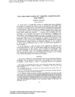 Tullock, Gordon, The Welfare Costs of Tariffs, Monopolies, and Theft