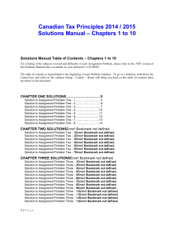 Canadian Tax Principles 2014 / 2015 Solutions Manual &ndash; Chapters