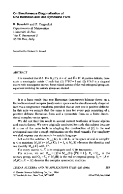 On Simultaneous DiagonallzaUon of One Hermitlan and One