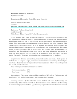 Economic and social networks Syllabus, Fall 2016 Department of