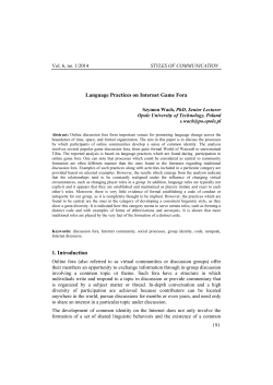 Language Practices on Internet Game Fora 1. Introduction