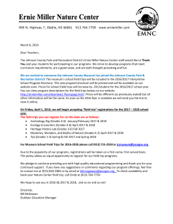 March 8, 2016 Dear Teachers, The Johnson County Park and