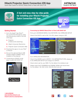 Hitachi Projector Quick Connection iOS App A fast and easy step