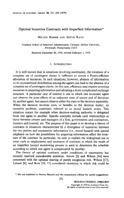 Optimal Incentive Contracts with Imperfect Information* It is well