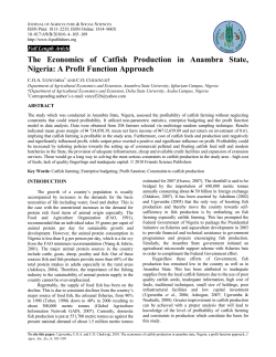 The Economics of Catfish Production in Anambra State, Nigeria: A