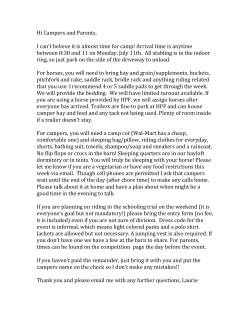 Camp Letter - Hitching Post Farm