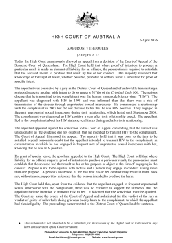 Judgment summary - High Court of Australia